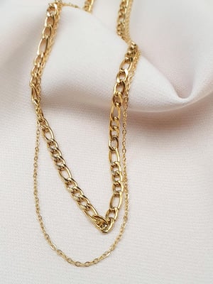 Pozłacany wodoodporny naszyjnik z dwóch łańcuszków Figaro