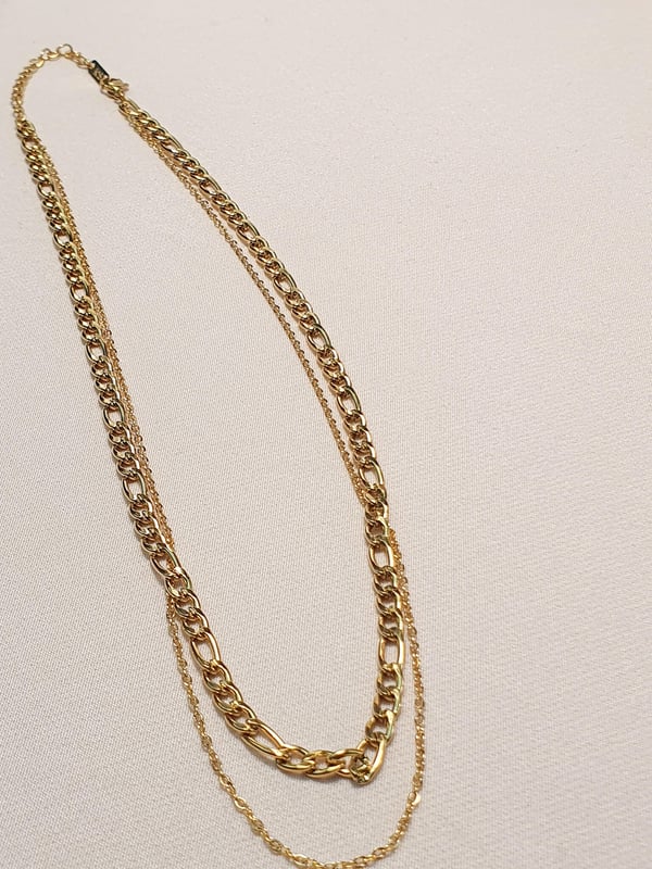 Pozłacany wodoodporny naszyjnik z dwóch łańcuszków Figaro