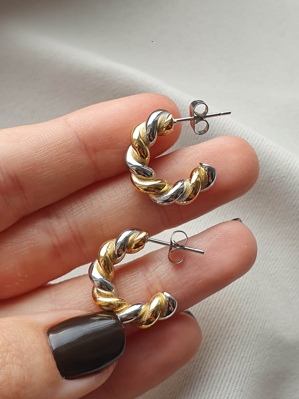 Kolczyki koła Twist Hoop złoto-srebrne