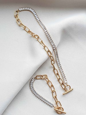 Pozłacana bransoletka z podłużnymi cyrkoniami-4