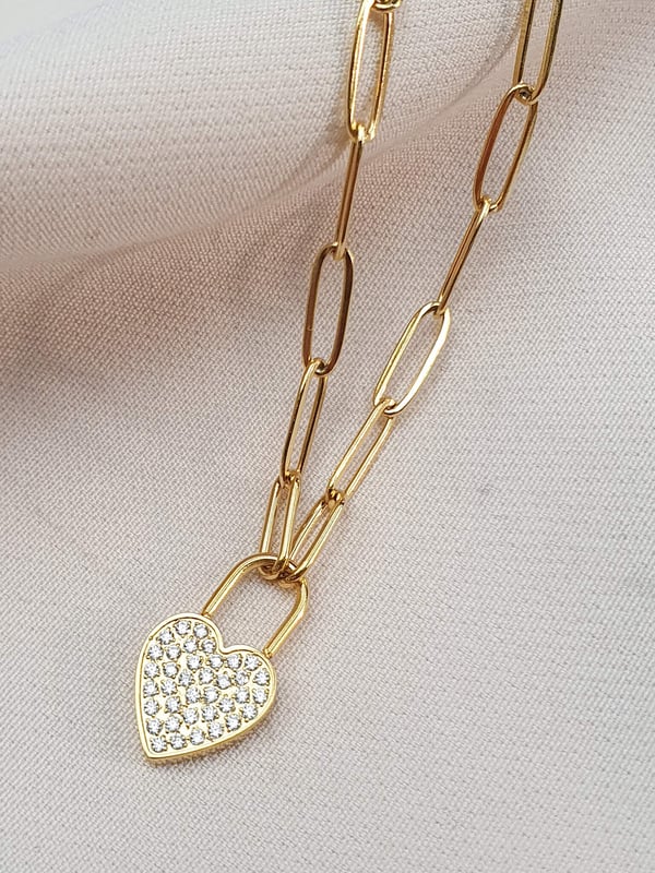 Wodoodporny naszyjnik z sercem i cyrkoniami