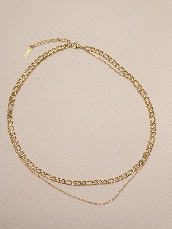 Pozłacany wodoodporny naszyjnik z dwóch łańcuszków Figaro