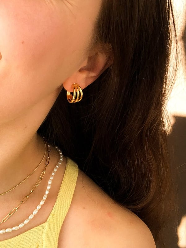 Pozłacane kolczyki kółka Triple Hoop