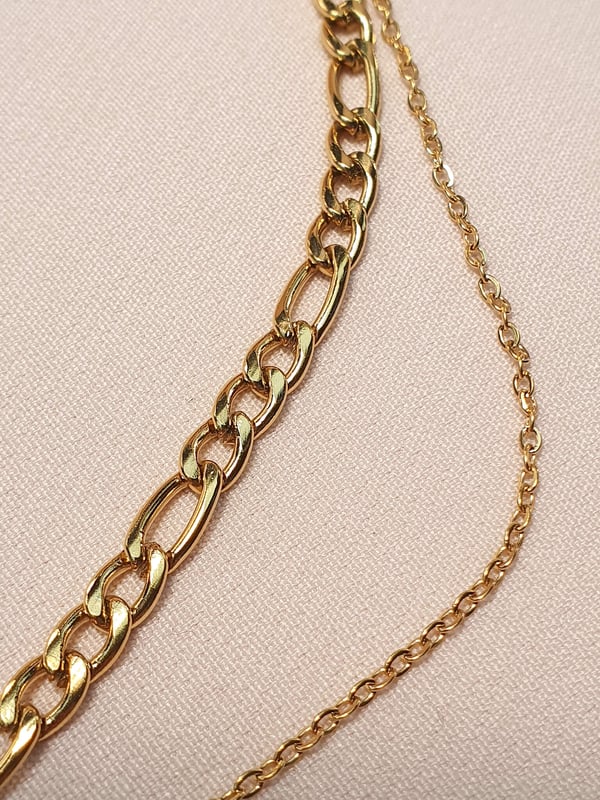 Pozłacany wodoodporny naszyjnik z dwóch łańcuszków Figaro