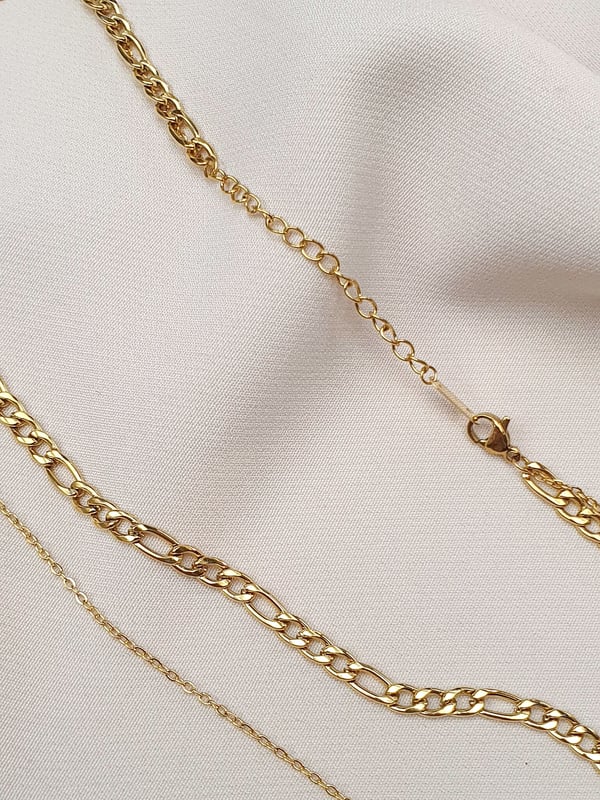 Pozłacany wodoodporny naszyjnik z dwóch łańcuszków Figaro