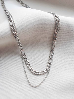 Srebrny wodoodporny naszyjnik z dwóch łańcuszków Figaro