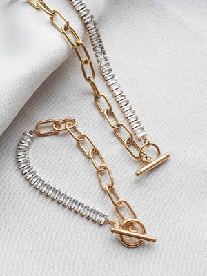 Pozłacana bransoletka z podłużnymi cyrkoniami-2