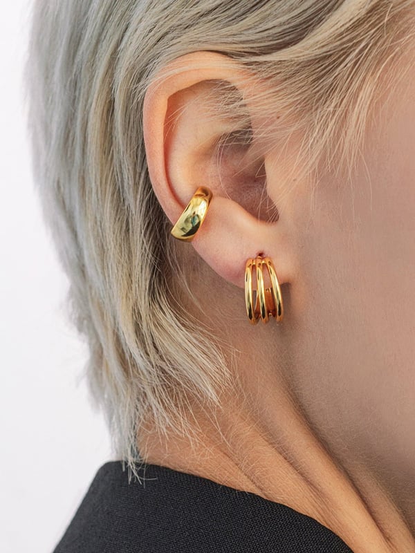 Pozłacane wodoodporne kolczyki Triple Hoop