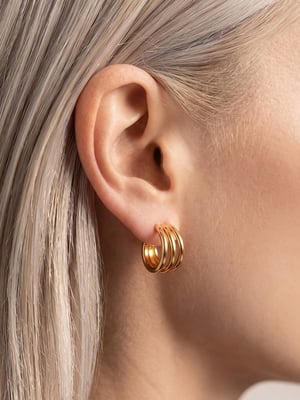 Pozłacane wodoodporne kolczyki Triple Hoop