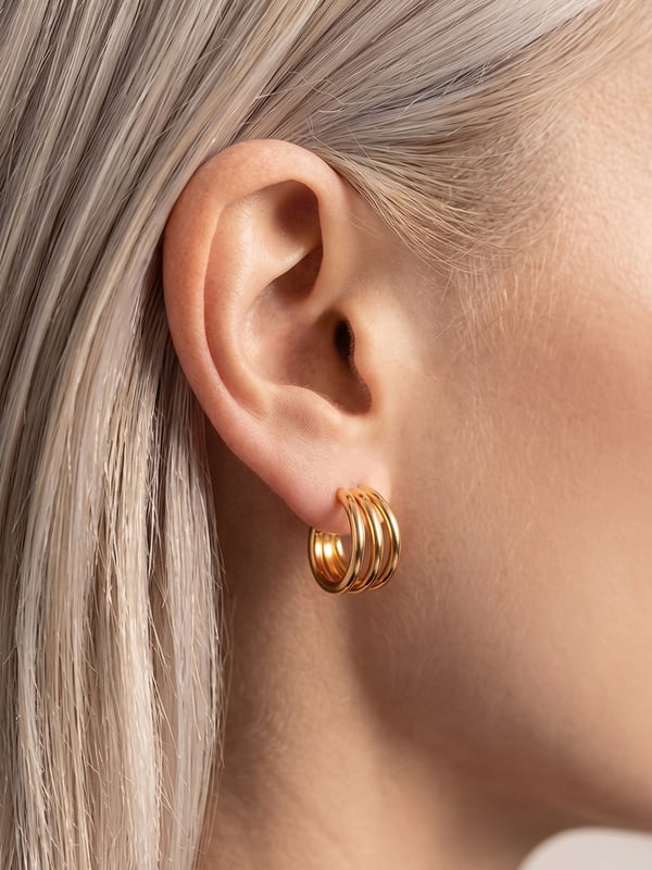 Pozłacane wodoodporne kolczyki Triple Hoop